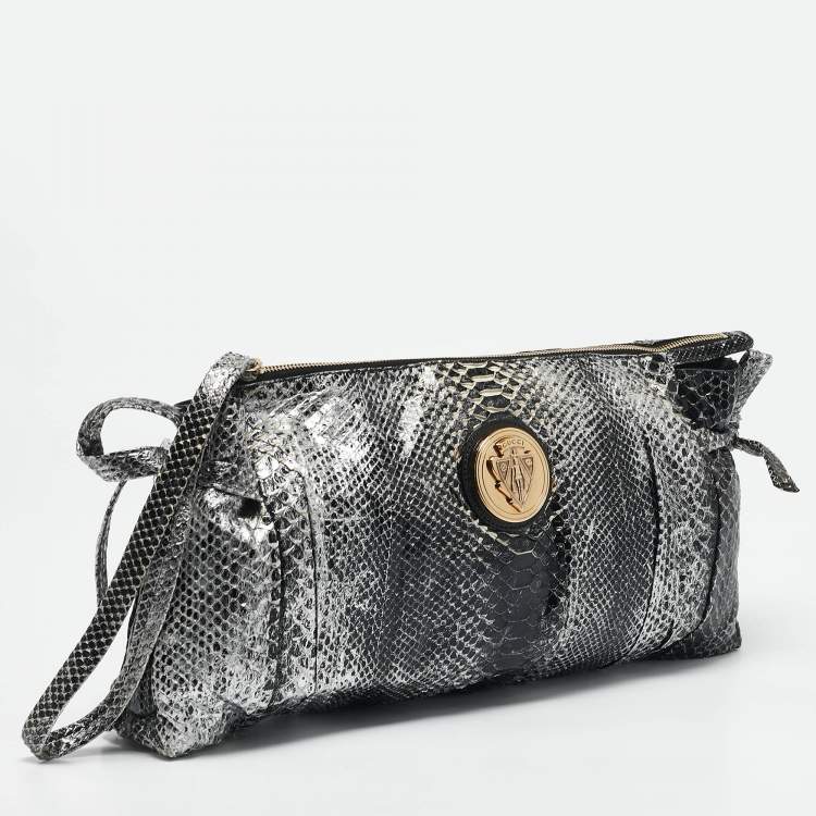 Pre Owned Gucci Silver/black Python Large Hysteria Clutch