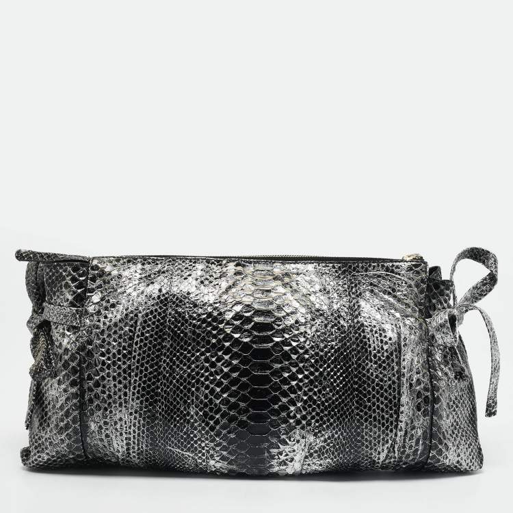 Pre Owned Gucci Silver/black Python Large Hysteria Clutch