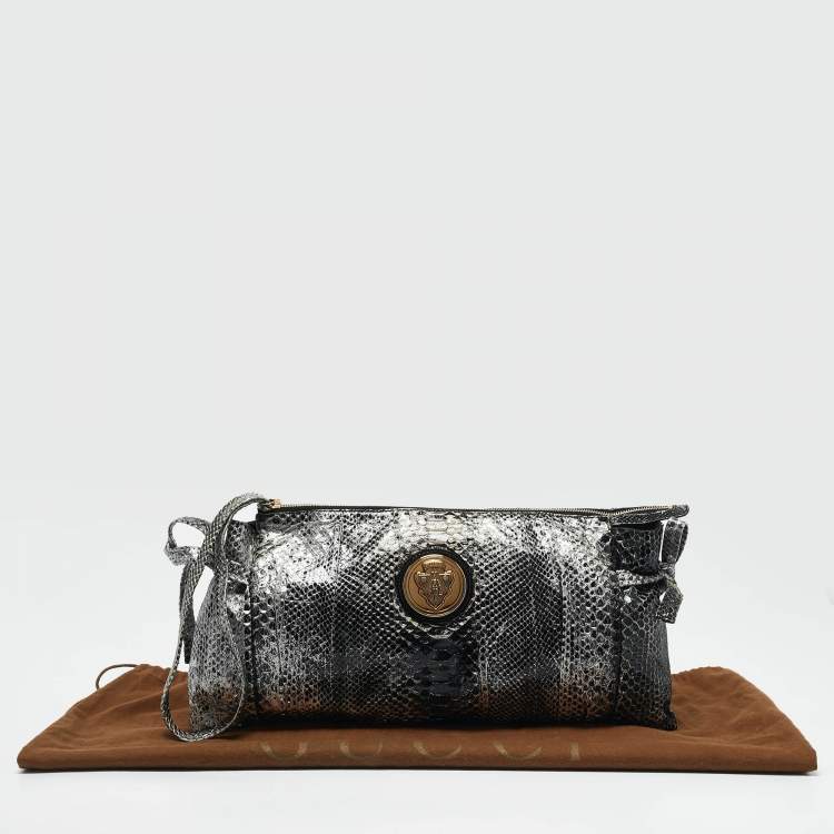 Pre Owned Gucci Silver/black Python Large Hysteria Clutch
