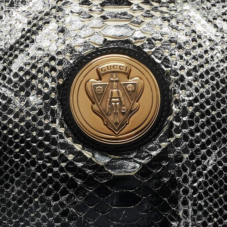 Pre Owned Gucci Silver/black Python Large Hysteria Clutch