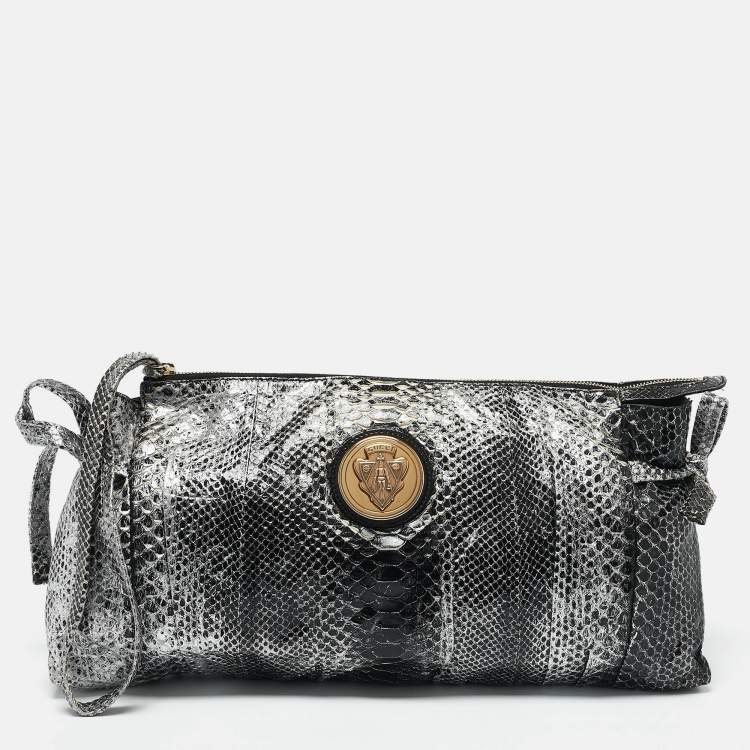 Pre Owned Gucci Silver/black Python Large Hysteria Clutch