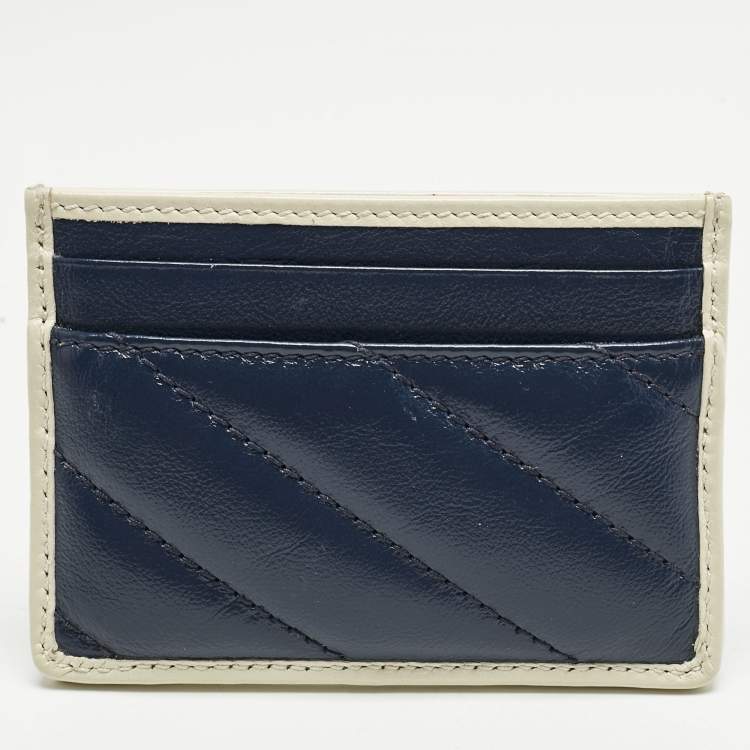 Pre Owned Gucci Blue/White Diagonal Quilt Leather GG Torchon Marmont Card Holder