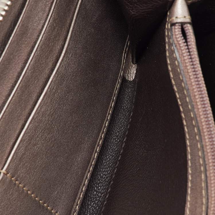 Pre Owned Gucci Metallic Guccissima Leather Long Zip Around Wallet
