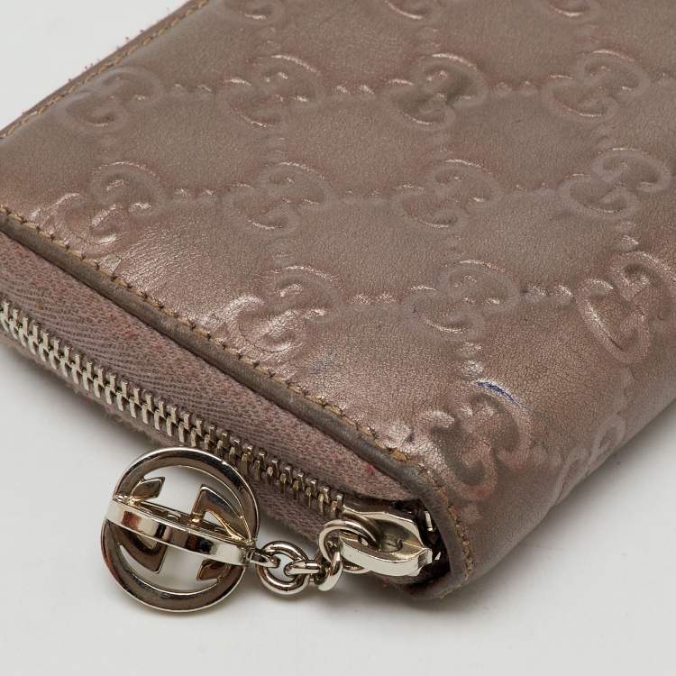 Pre Owned Gucci Metallic Guccissima Leather Long Zip Around Wallet
