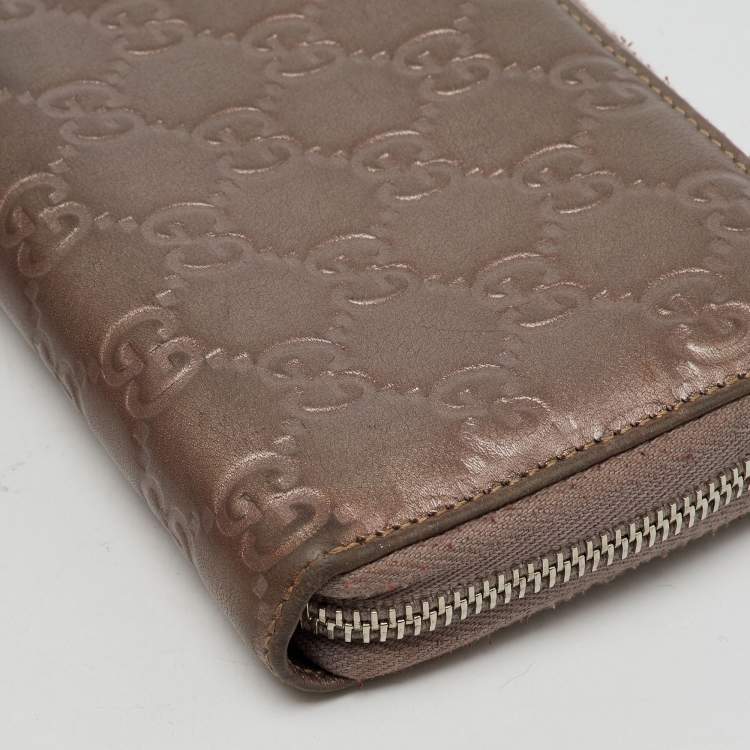 Pre Owned Gucci Metallic Guccissima Leather Long Zip Around Wallet