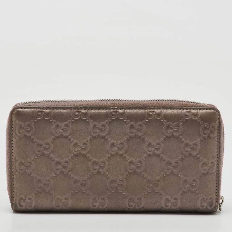 Pre Owned Gucci Metallic Guccissima Leather Long Zip Around Wallet