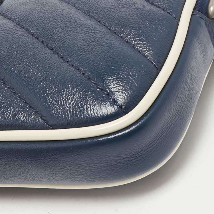 Pre Owned Gucci Blue Diagonal Quilt Leather Mini GG Marmont Torchon Crossbody Bag