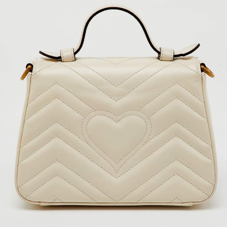 Pre Owned Gucci White Matelassé Leather Mini GG Marmont Top Handle Bag