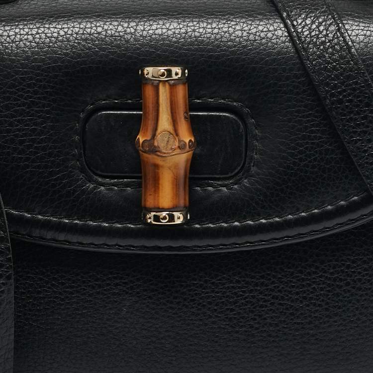 Pre Owned Gucci Black Leather Medium Tassel New Bamboo Top Handle Bag