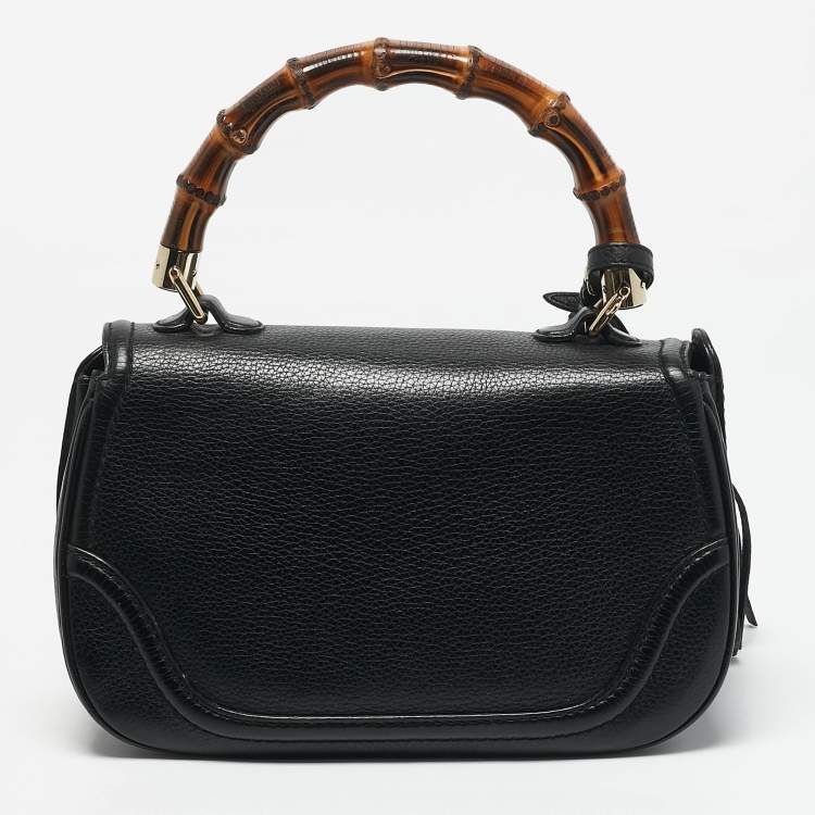 Pre Owned Gucci Black Leather Medium Tassel New Bamboo Top Handle Bag