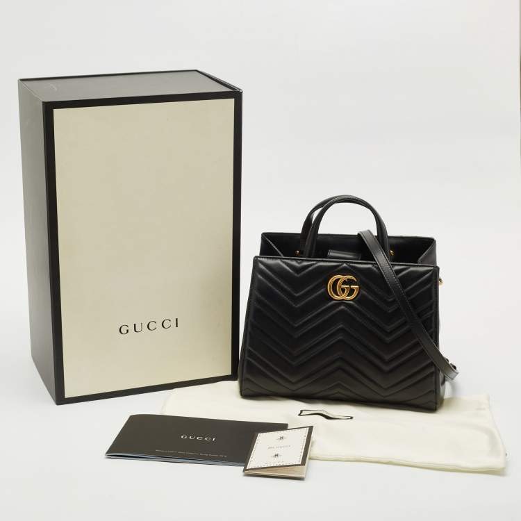 Pre Owned Gucci Black Matelasse Leather Small GG Marmont Tote