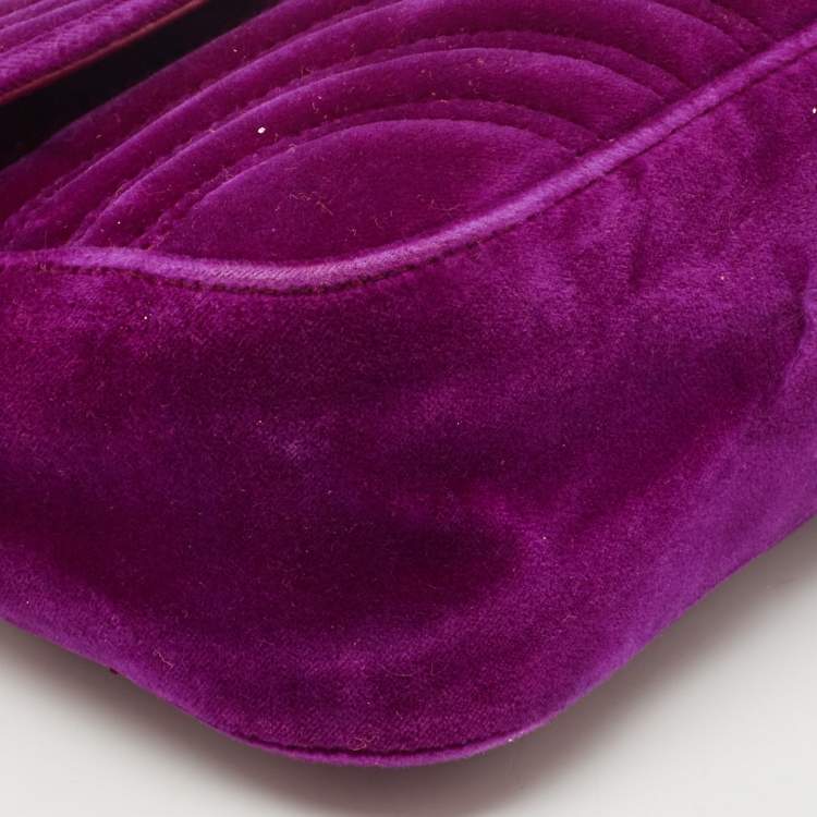 Pre Owned Gucci Purple Matelasse Velvet Small GG Marmont Shoulder Bag
