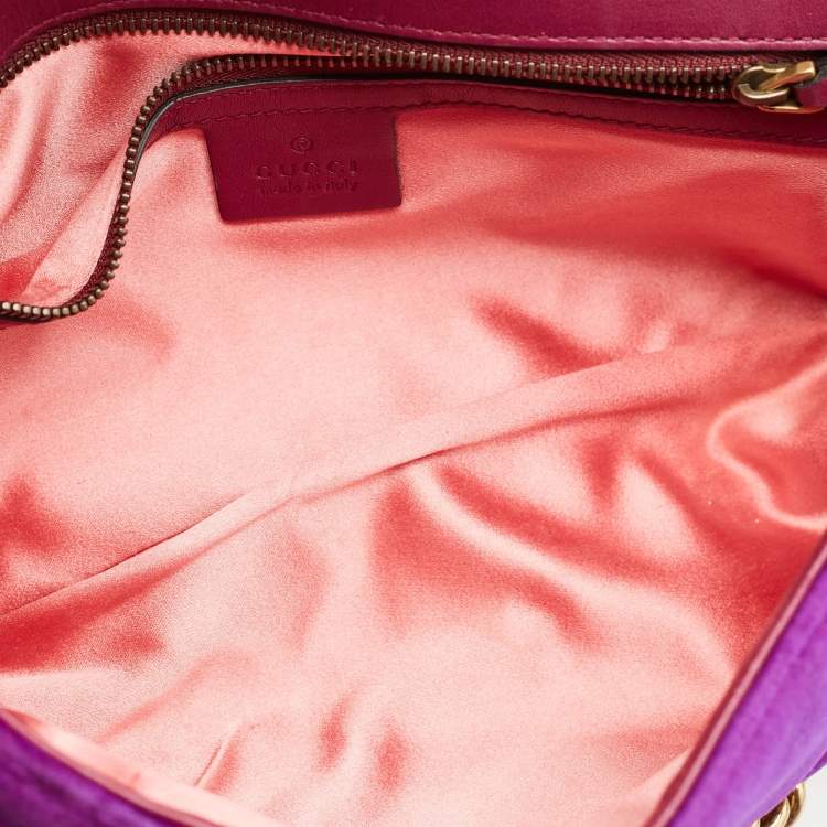 Pre Owned Gucci Purple Matelasse Velvet Small GG Marmont Shoulder Bag
