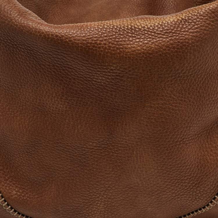 Pre Owned Gucci Brown Grained Leather Charlotte Whipstitch Hobo