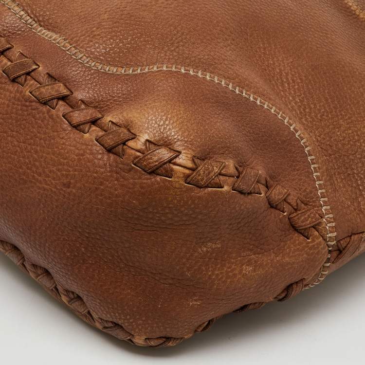 Pre Owned Gucci Brown Grained Leather Charlotte Whipstitch Hobo