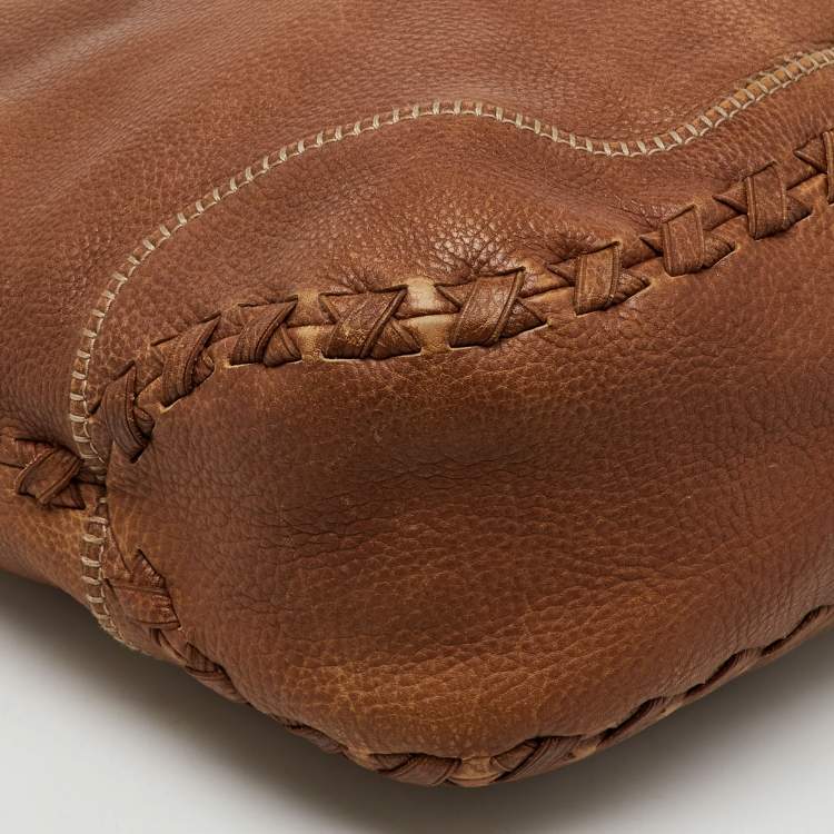 Pre Owned Gucci Brown Grained Leather Charlotte Whipstitch Hobo