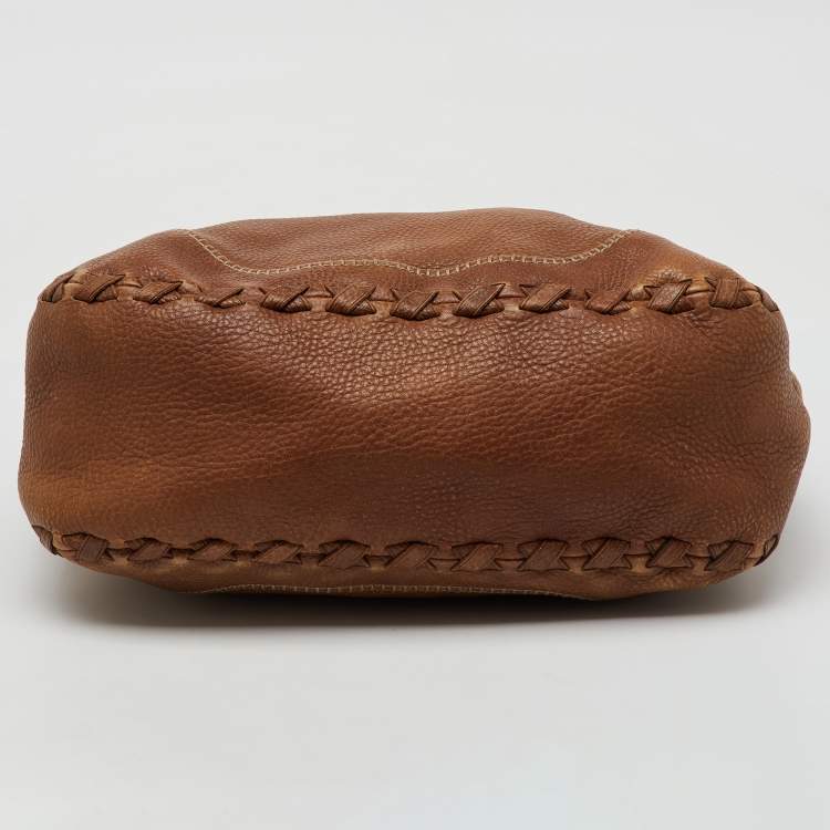 Pre Owned Gucci Brown Grained Leather Charlotte Whipstitch Hobo