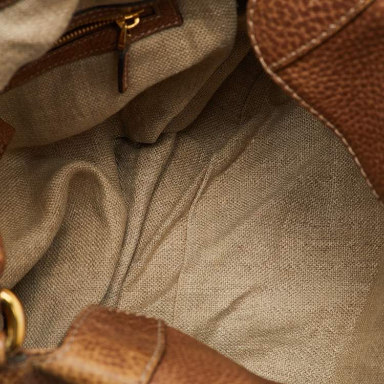 Pre Owned Gucci Brown Grained Leather Charlotte Whipstitch Hobo