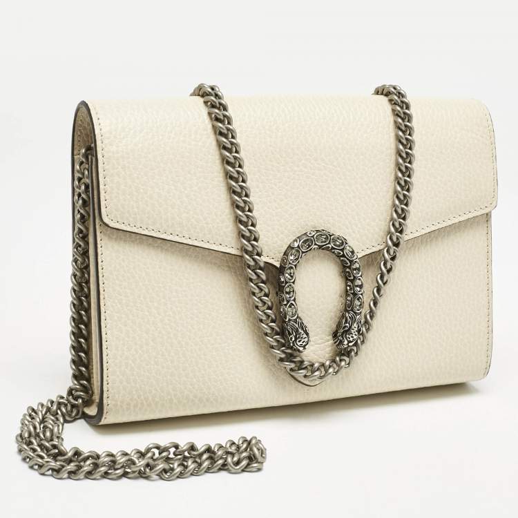 Pre Owned Gucci Off White Leather Dionysus Wallet on Chain