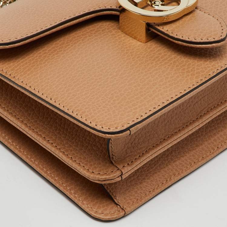 Pre Owned Gucci Beige Leather Dollar Interlocking G Flap Crossbody Bag