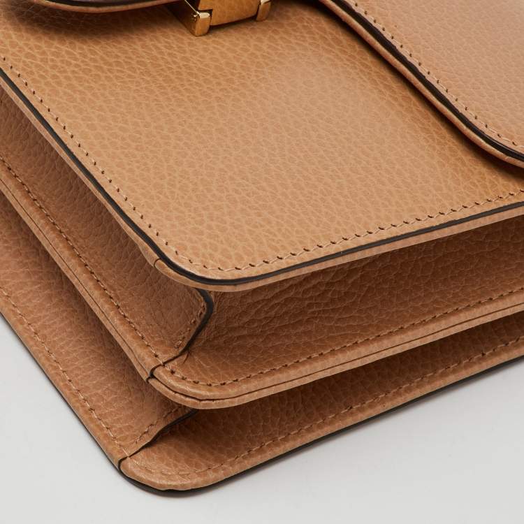 Pre Owned Gucci Beige Leather Dollar Interlocking G Flap Crossbody Bag