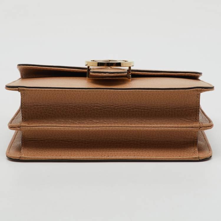 Pre Owned Gucci Beige Leather Dollar Interlocking G Flap Crossbody Bag
