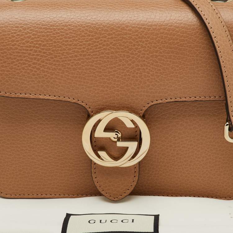 Pre Owned Gucci Beige Leather Dollar Interlocking G Flap Crossbody Bag