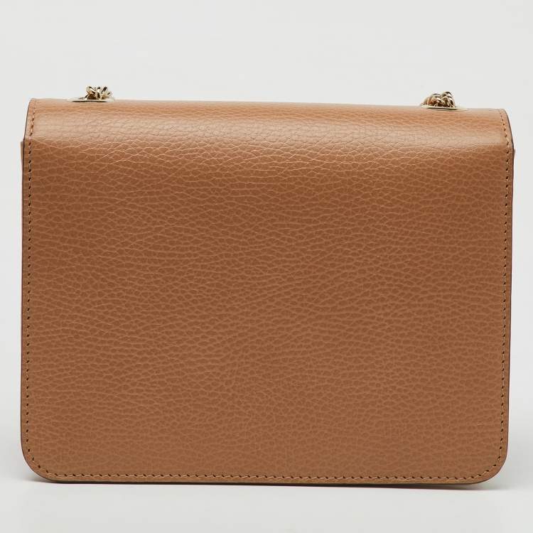 Pre Owned Gucci Beige Leather Dollar Interlocking G Flap Crossbody Bag