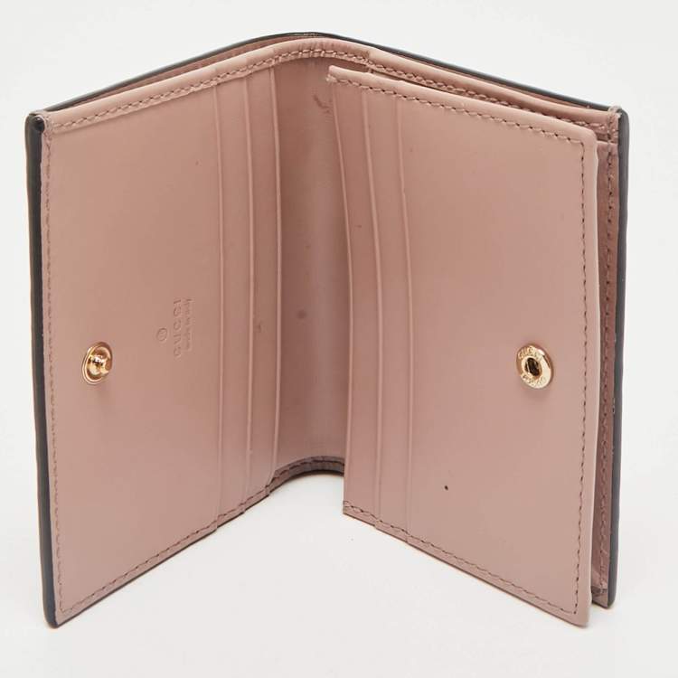 Pre Owned Gucci Blush Pink Microguccissima Leather Bow Card Case