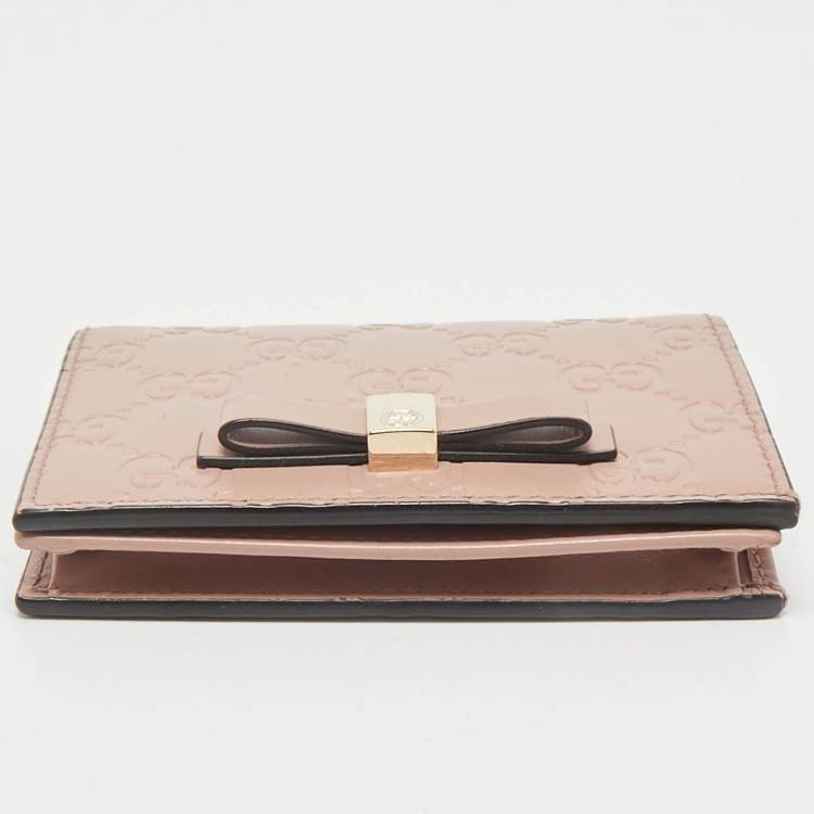 Pre Owned Gucci Blush Pink Microguccissima Leather Bow Card Case
