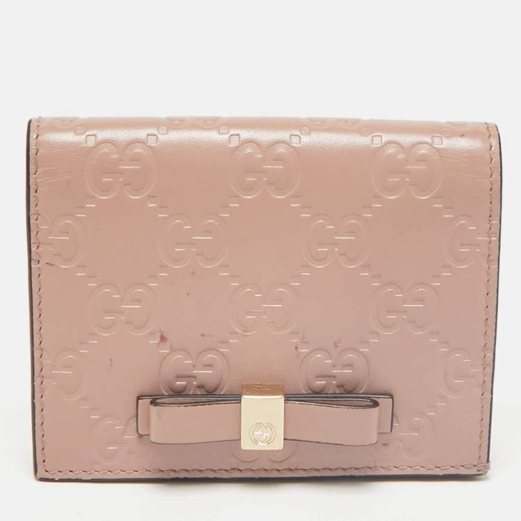 Pre Owned Gucci Blush Pink Microguccissima Leather Bow Card Case