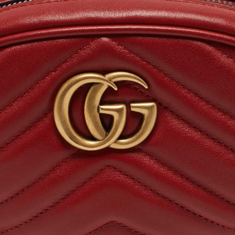Pre Owned Gucci Red Matelassé Leather GG Marmont Belt Bag