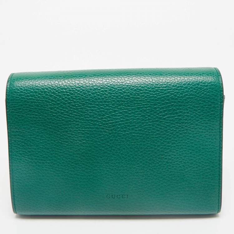 Pre Owned Gucci Green Leather Dionysus Wallet on Chain