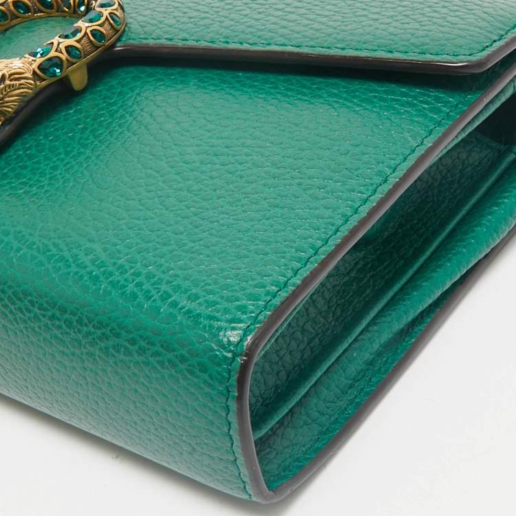 Pre Owned Gucci Green Leather Dionysus Wallet on Chain