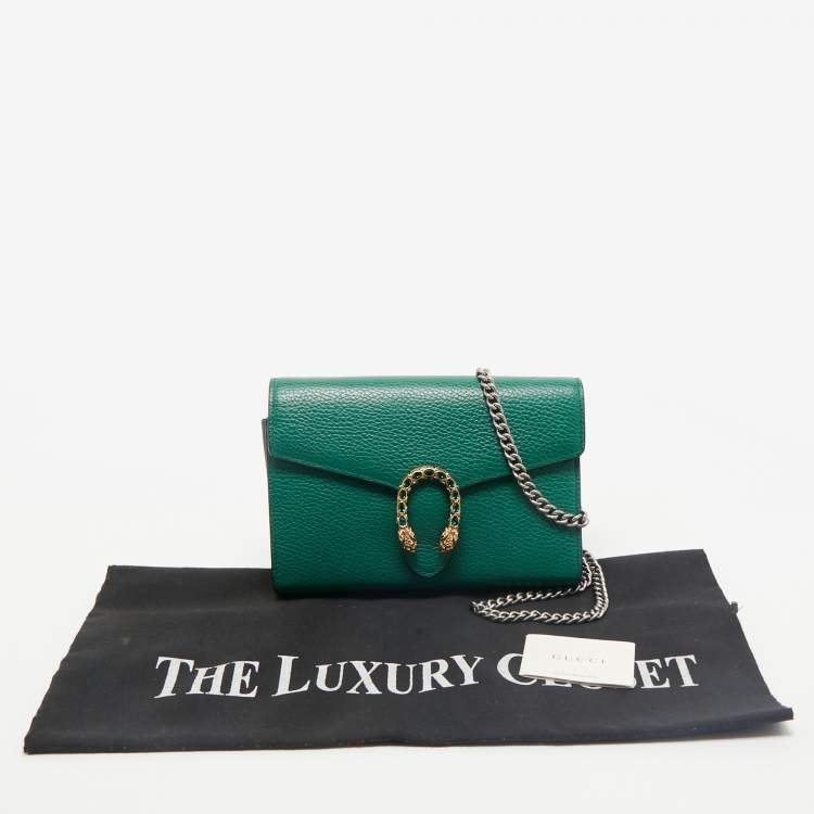 Pre Owned Gucci Green Leather Dionysus Wallet on Chain