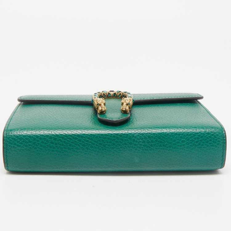 Pre Owned Gucci Green Leather Dionysus Wallet on Chain