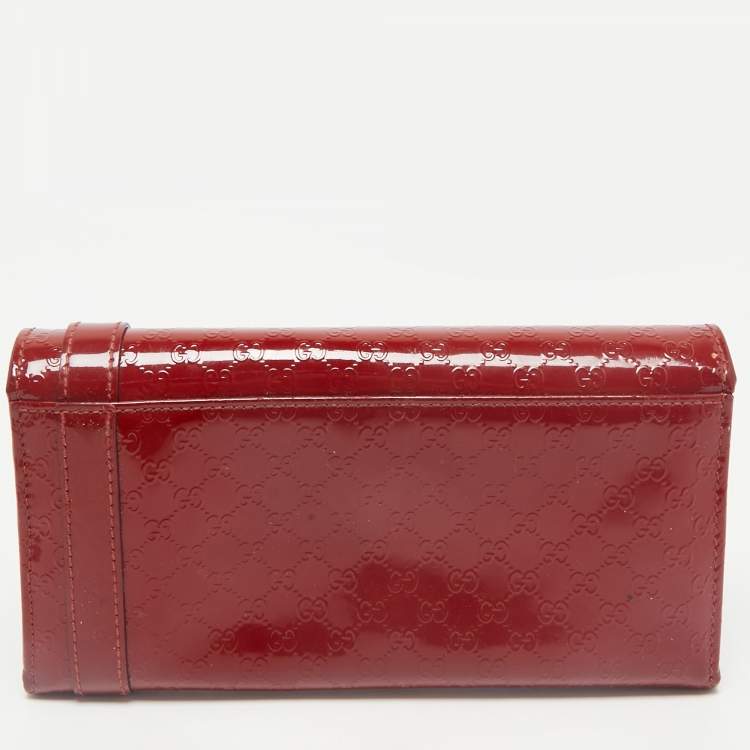 Pre Owned Gucci Red Microguccissima Patent Leather Nice Continental Wallet