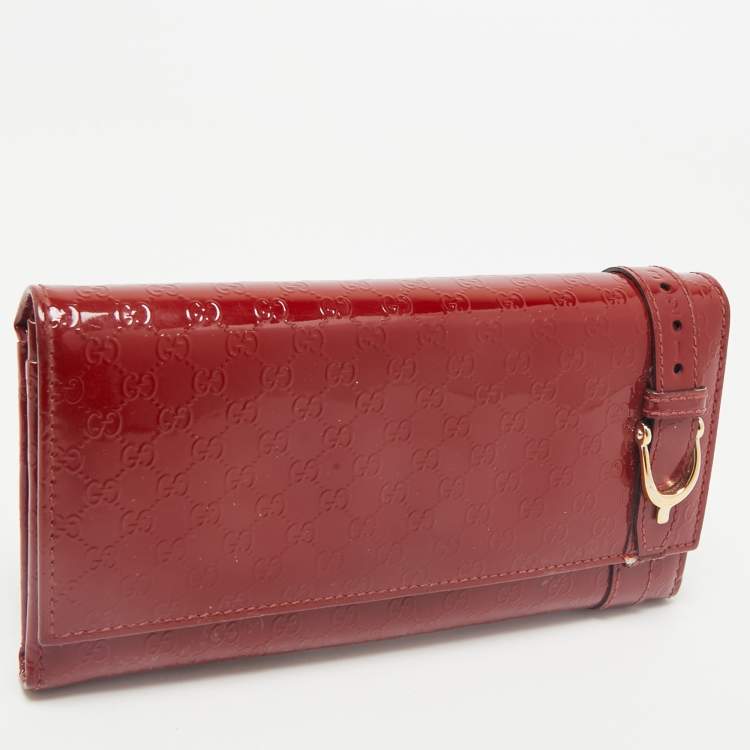 Pre Owned Gucci Red Microguccissima Patent Leather Nice Continental Wallet
