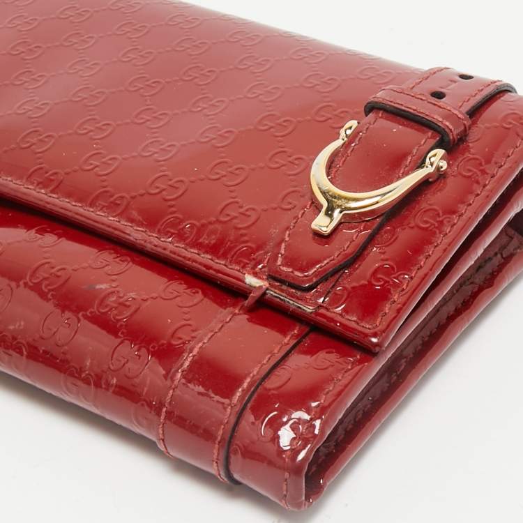 Pre Owned Gucci Red Microguccissima Patent Leather Nice Continental Wallet