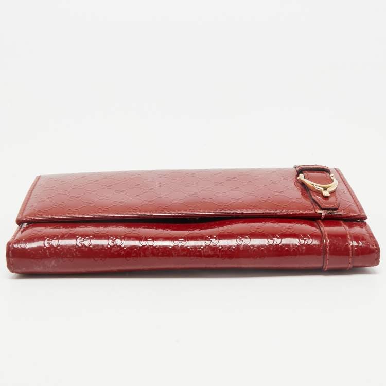 Pre Owned Gucci Red Microguccissima Patent Leather Nice Continental Wallet