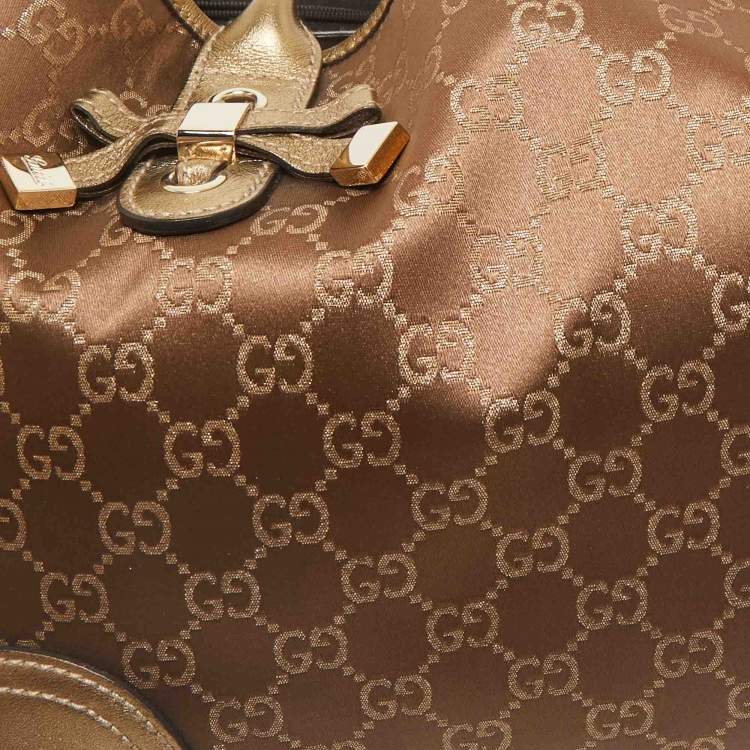 Pre Owned Gucci Bronze/Gold GG Fabric and Leather Princy Tote 