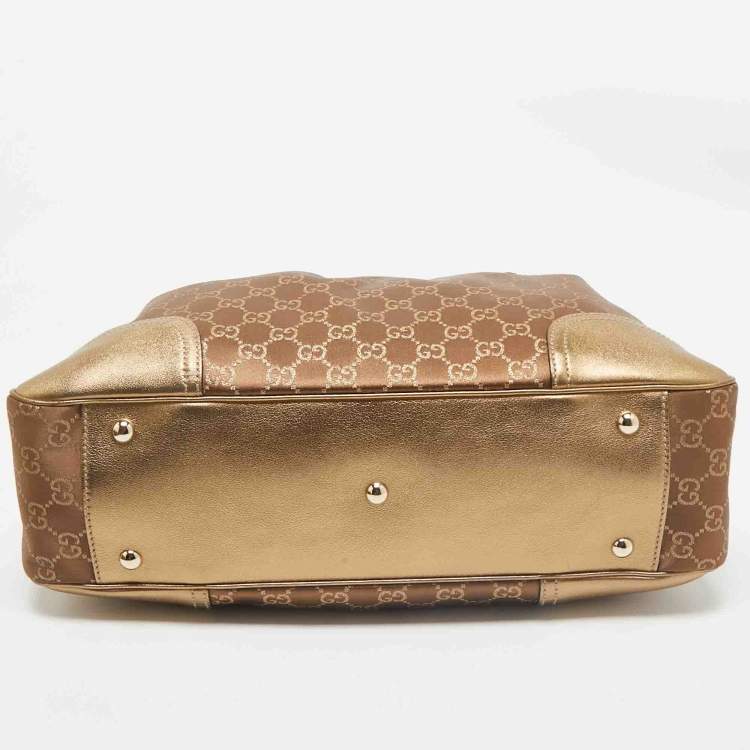 Pre Owned Gucci Bronze/Gold GG Fabric and Leather Princy Tote 