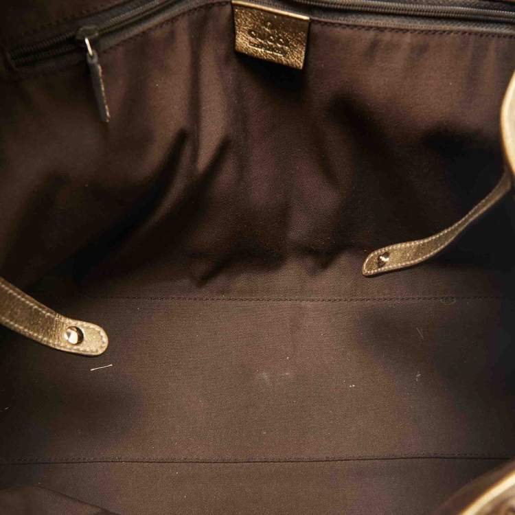 Pre Owned Gucci Bronze/Gold GG Fabric and Leather Princy Tote 