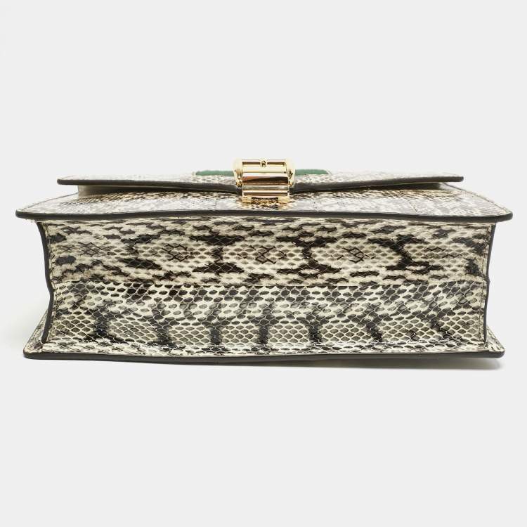 Pre Owned Gucci Black/White Watersnake Leather Small Web Chain Sylvie Shoulder Bag