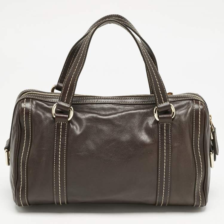Pre Owned Gucci Choco Brown Leather Duchessa Boston Bag