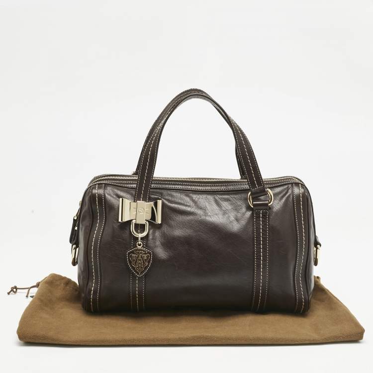 Pre Owned Gucci Choco Brown Leather Duchessa Boston Bag