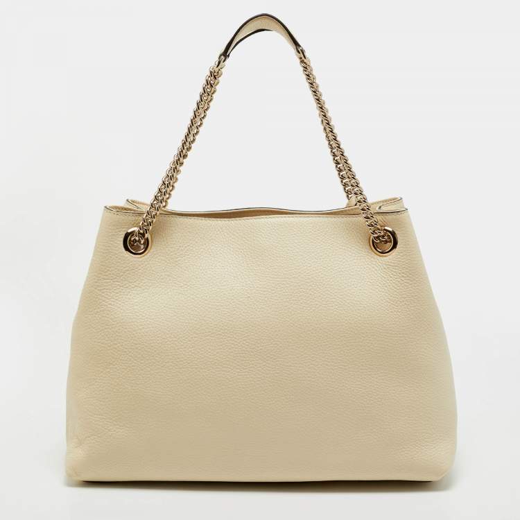 Pre Owned Gucci Cream Leather Medium Soho Chain Tote
