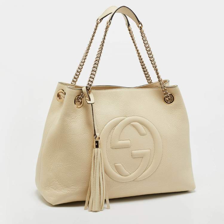 Pre Owned Gucci Cream Leather Medium Soho Chain Tote