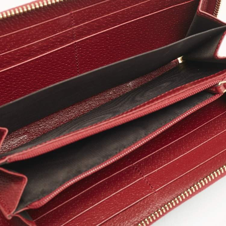 Pre Owned Gucci Red/Beige GG Supreme Canvas Tian Zip Around Wallet
