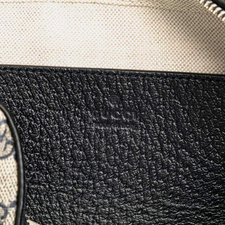 Pre Owned Gucci Beige Black Small GG Supreme Textured Dollar Calfskin Web Ophidia Camera Bag